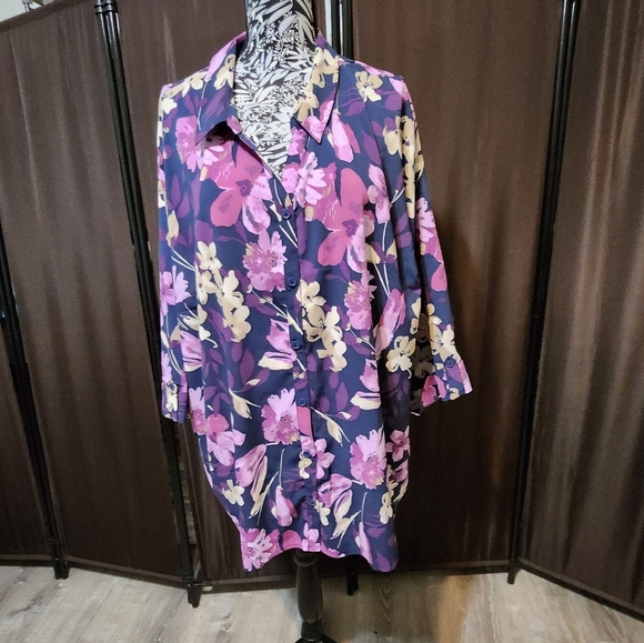 Catherines  floral georgette button down roll tab sleeves  3x nwt work Wear - Picture 11 of 12